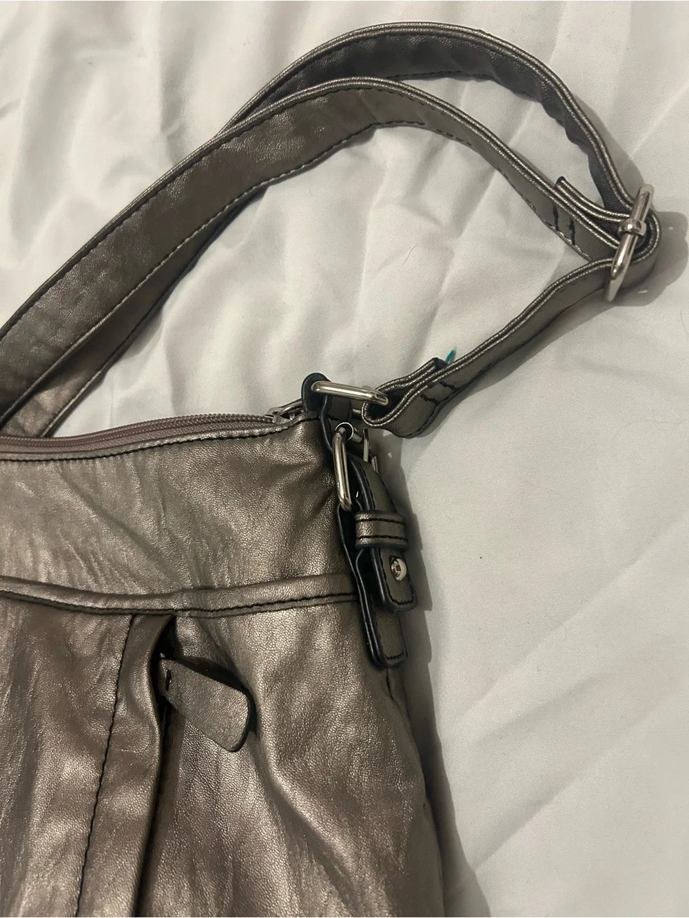 Metallic Taupe Shoulder Bag with Adjustable Strap